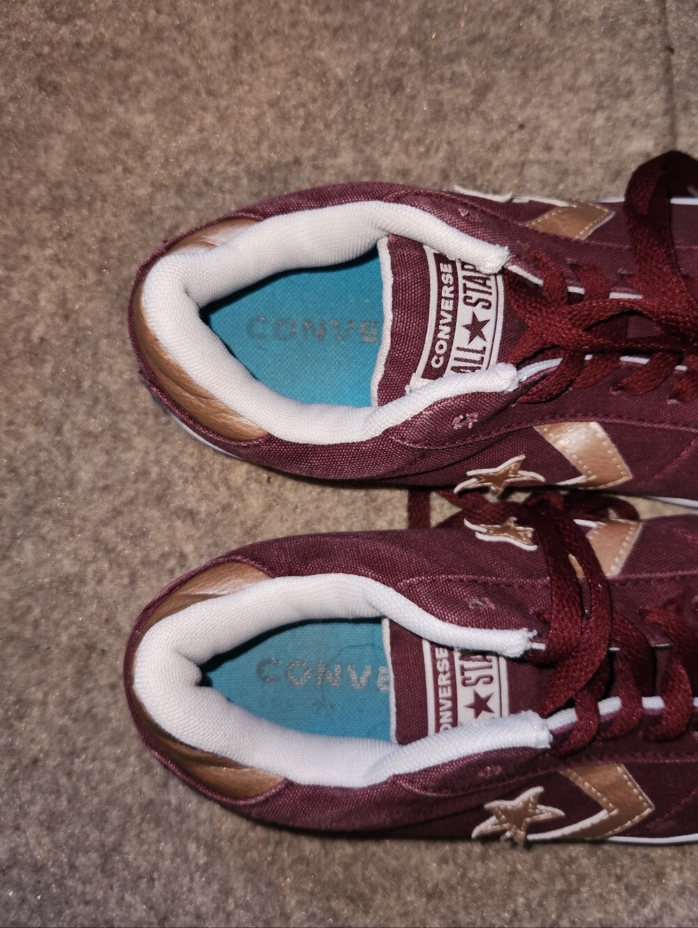 Converse Low Top Chuck Taylor All Star Burgundy Gold Lace Up Fashion Sneakers W8 - Picture 3 of 7